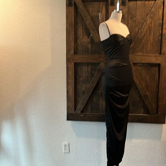 NWT Satin Spaghetti Straps Ruched Bodycon Slit Maxi Cocktail Elegant Dress - Picture 6 of 16